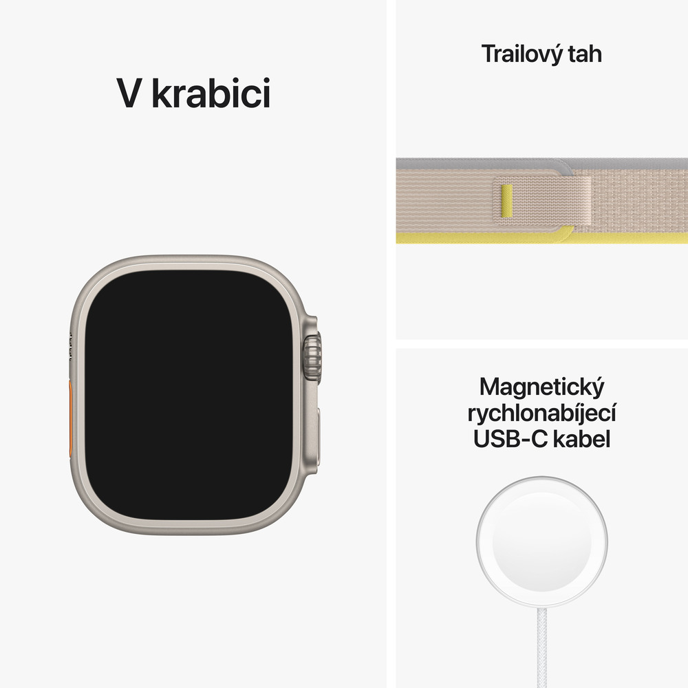 Apple Watch Ultra GPS + Cellular, 49mm titánové puzdro so žlto-béžovým trailovým ťahom - S/M
