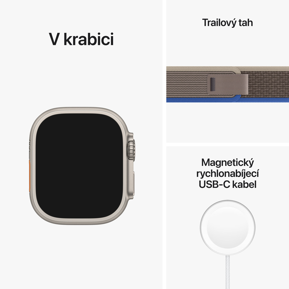 Apple Watch Ultra GPS + Cellular, 49mm titánové puzdro s modro-sivým trailovým ťahom - S/M