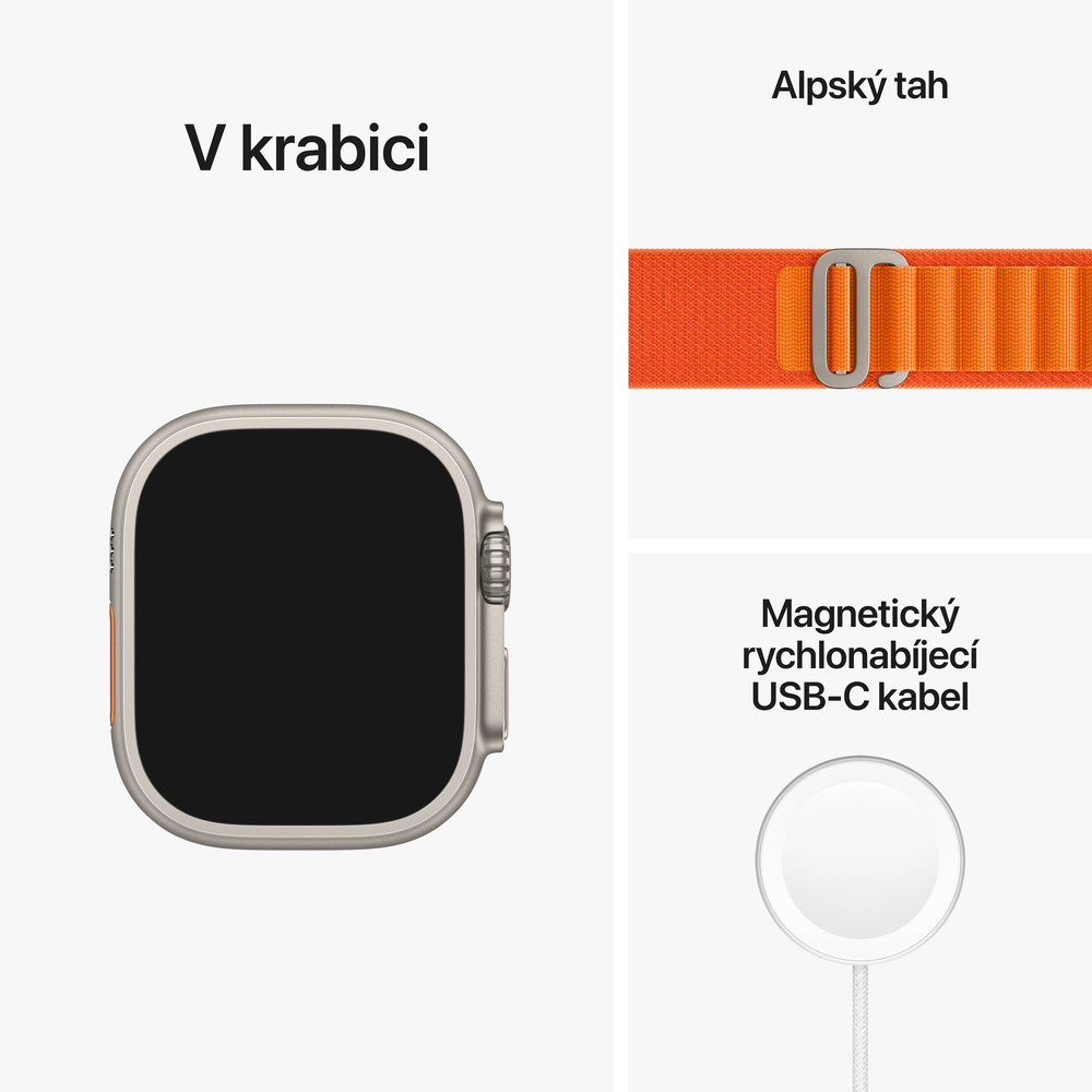 Apple Watch Ultra GPS + Cellular, 49mm titánové puzdro s oranžovým alpským ťahom - Large