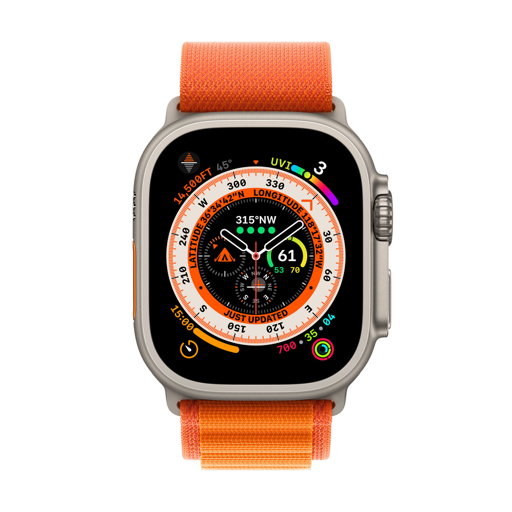 Apple Watch Ultra GPS + Cellular, 49mm titánové puzdro s oranžovým alpským ťahom - Large