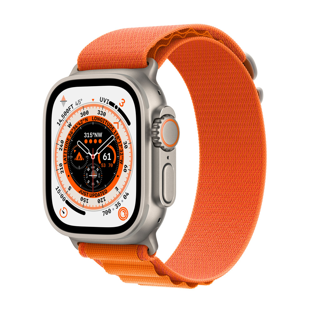 Apple Watch Ultra GPS + Cellular, 49mm titánové puzdro s oranžovým alpským ťahom - Large