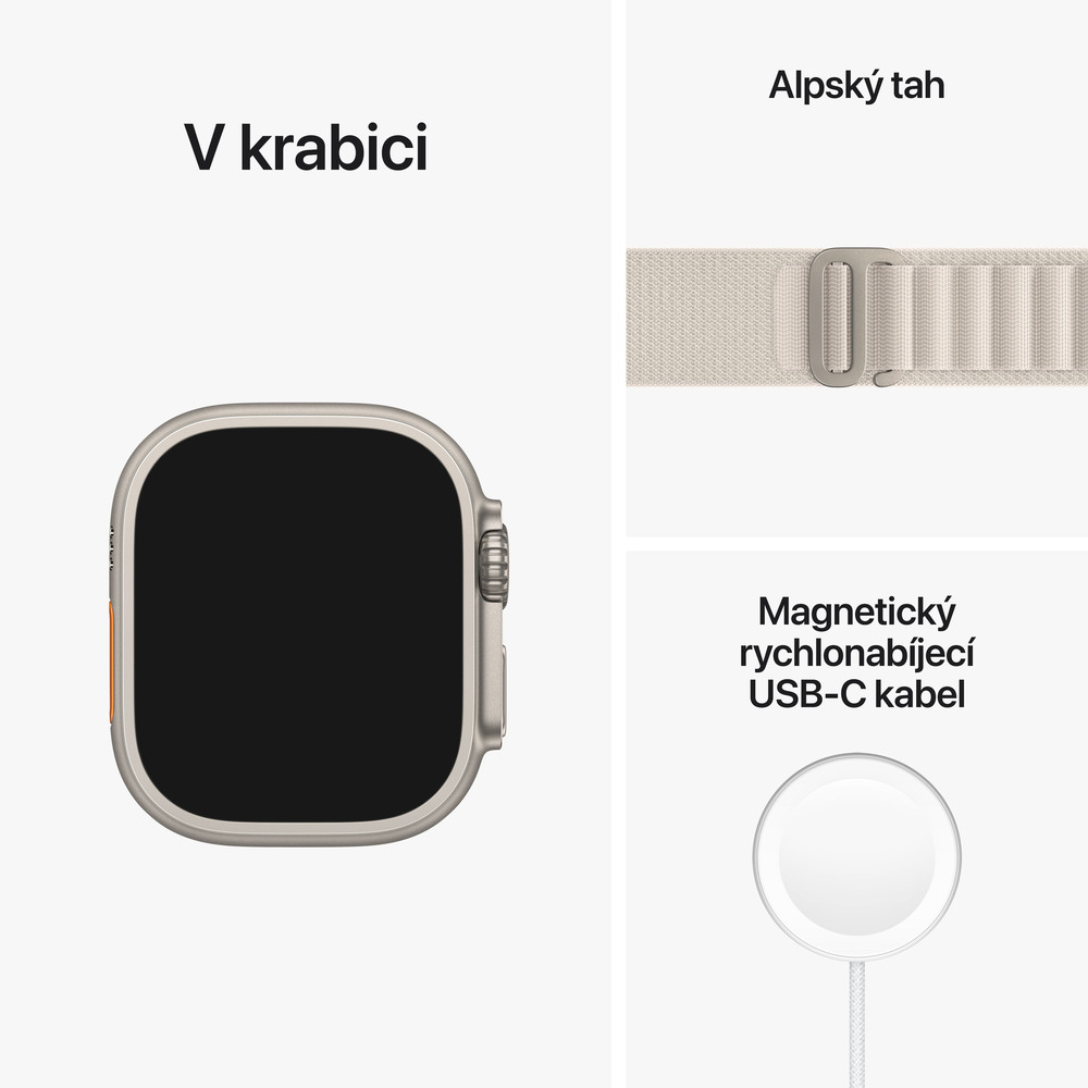 Apple Watch Ultra GPS + Cellular, 49mm titánové puzdro s hviezdne bielym alpským ťahom - Small