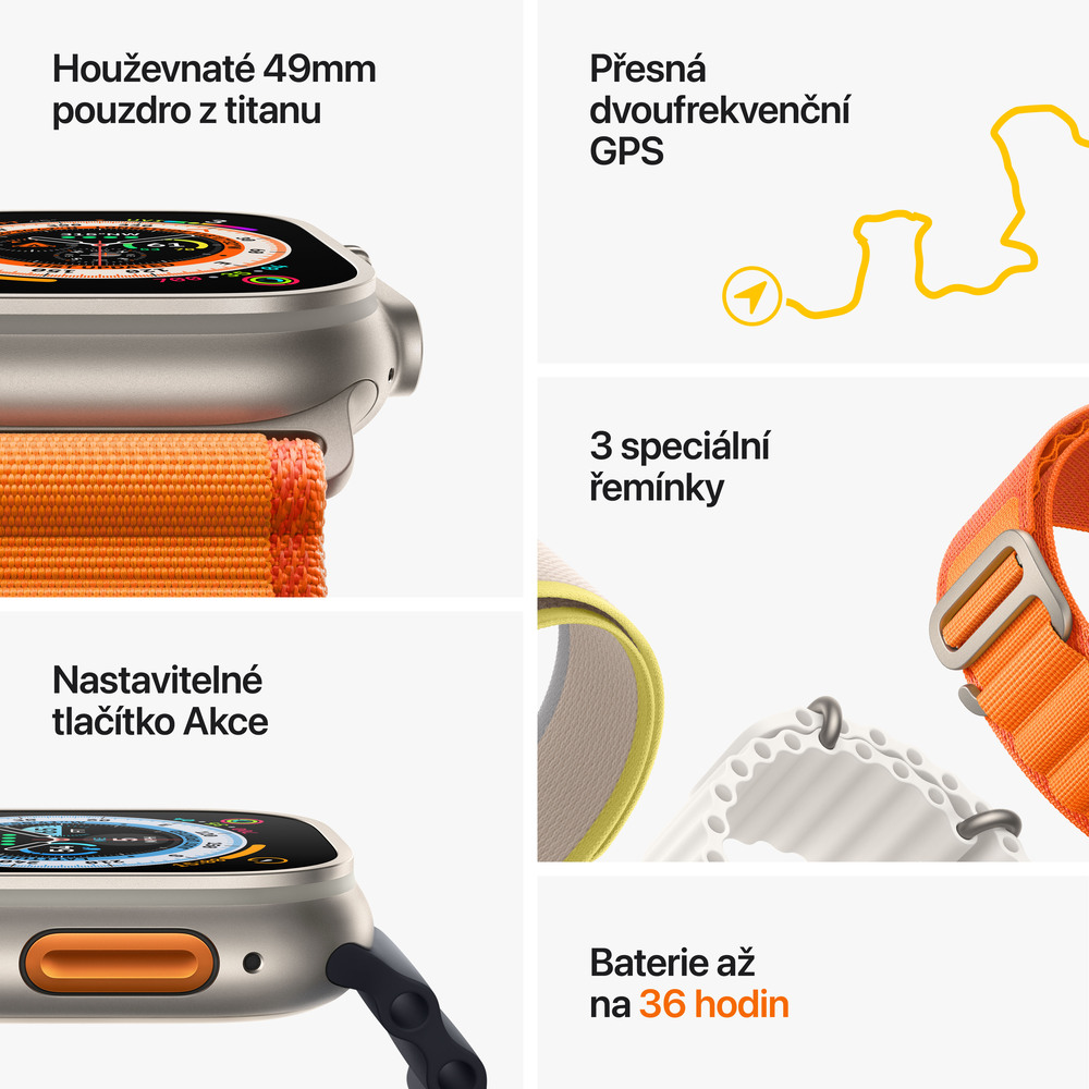 Apple Watch Ultra GPS + Cellular, 49mm titánové puzdro s hviezdne bielym alpským ťahom - Small