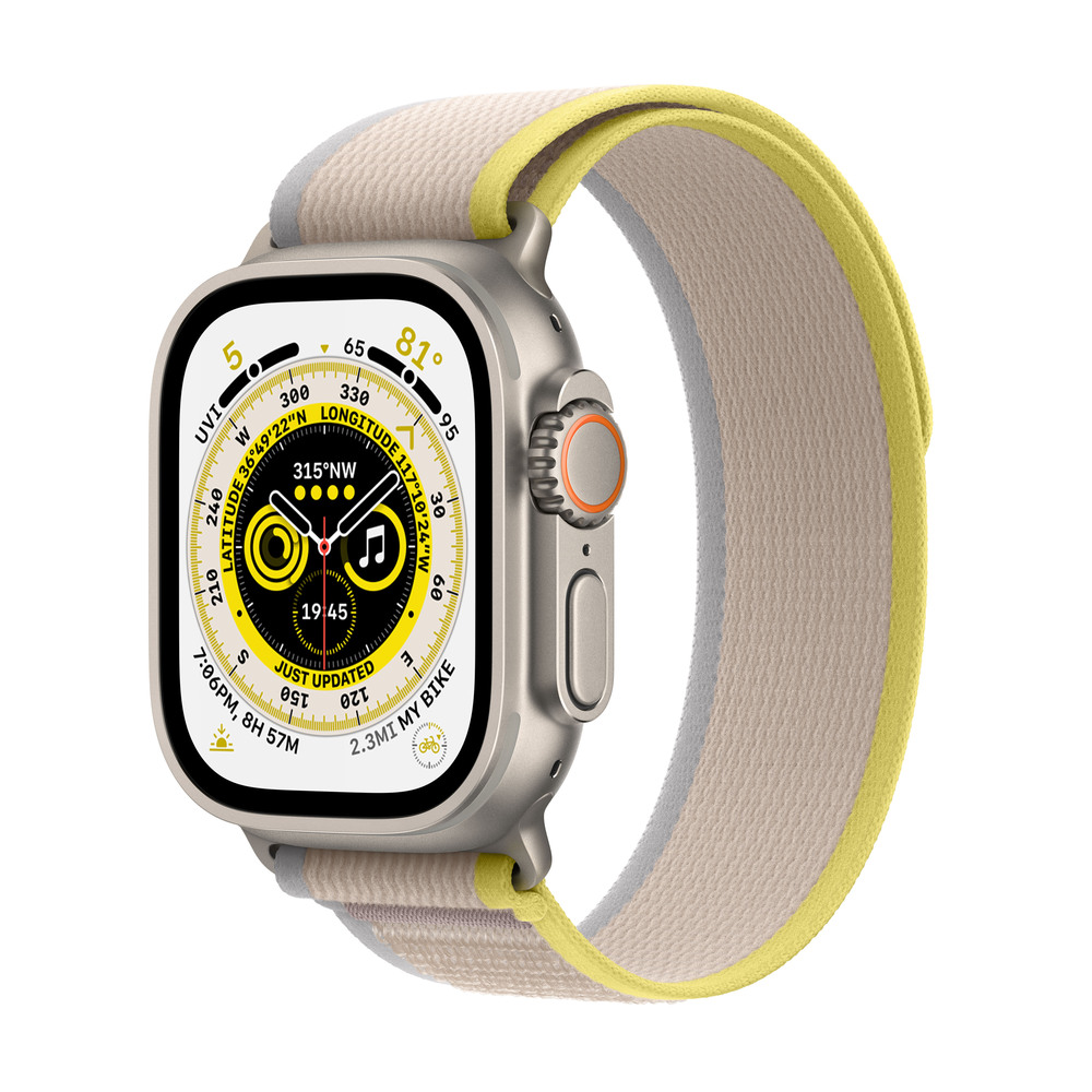 Apple Watch Ultra GPS + Cellular, 49mm titánové puzdro so žlto-béžovým trailovým ťahom - M/L