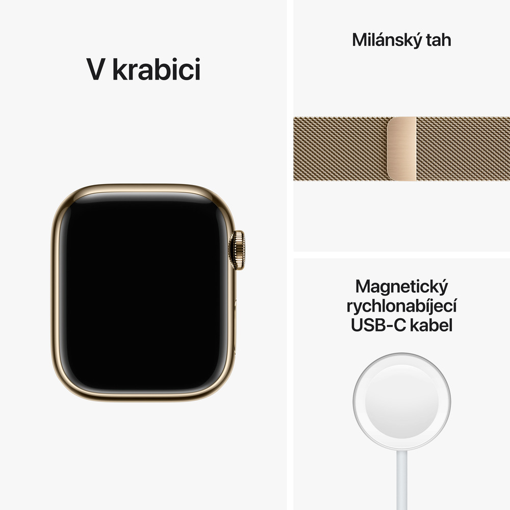 Apple Watch Series 8 GPS + Cellular 41mm Zlaté nerezové puzdro so zlatým Milánskym ťahom