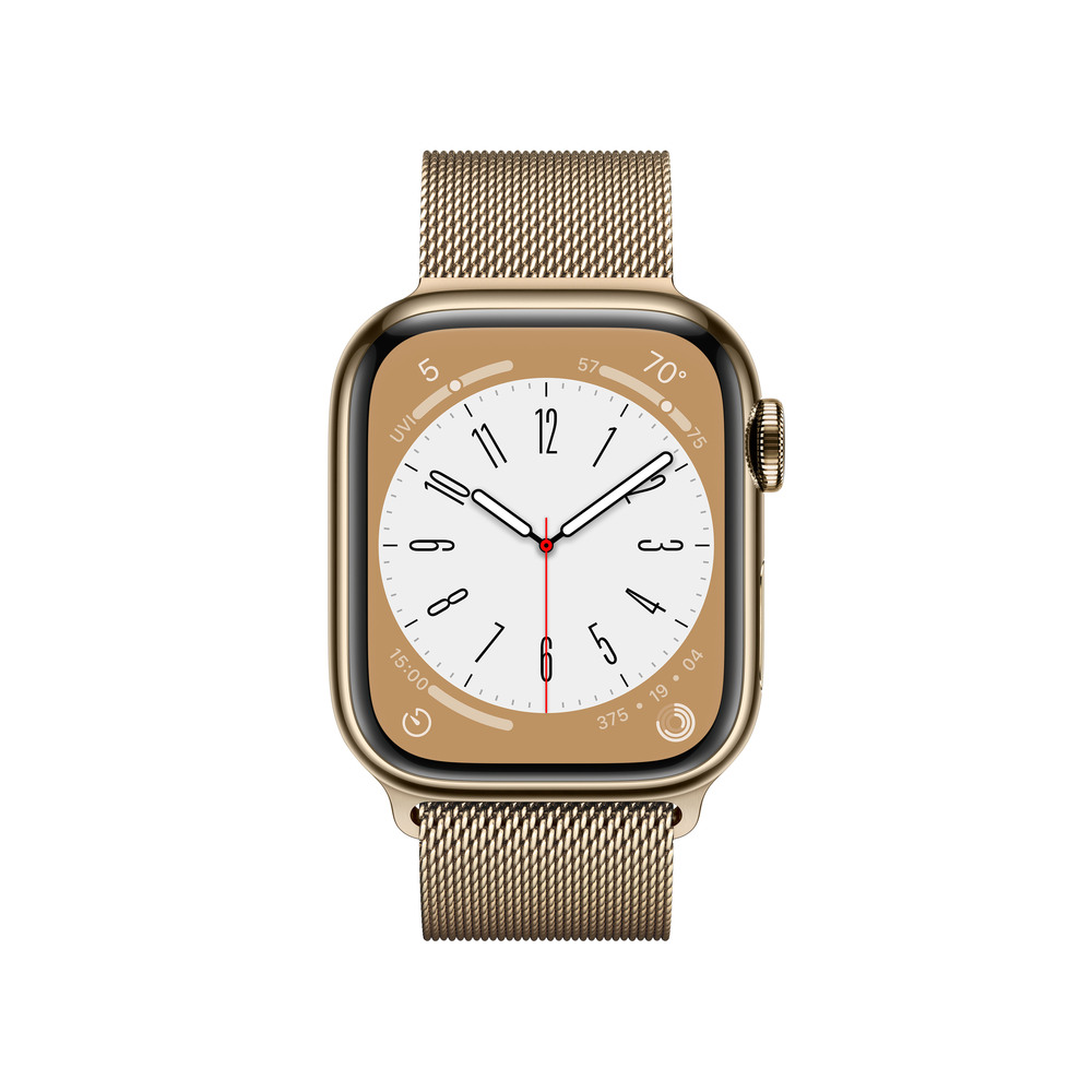 Apple Watch Series 8 GPS + Cellular 41mm Zlaté nerezové puzdro so zlatým Milánskym ťahom