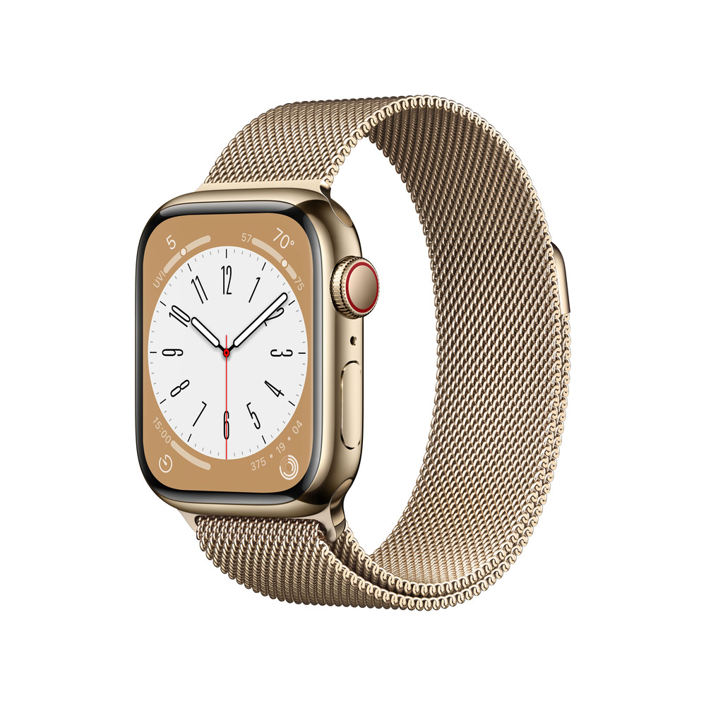Apple Watch Series 8 GPS + Cellular 41mm Zlaté nerezové puzdro so zlatým Milánskym ťahom