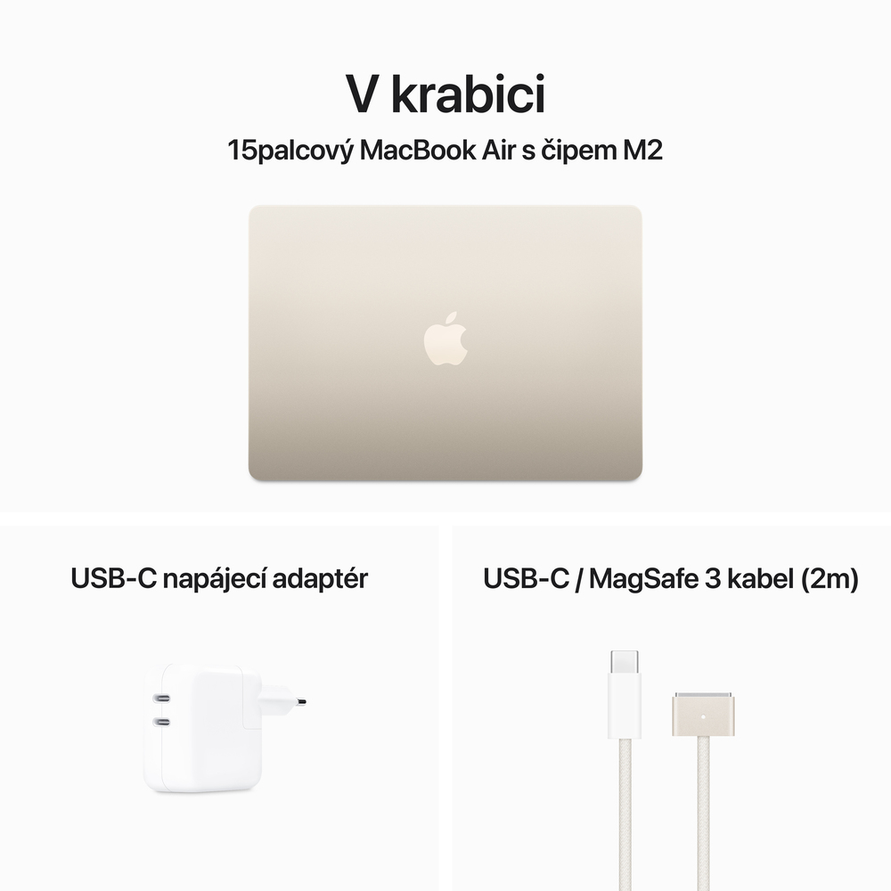 MacBook Air 15" Apple M2 8core CPU 10core GPU 8GB 512GB Hvězdně Bílý CZ