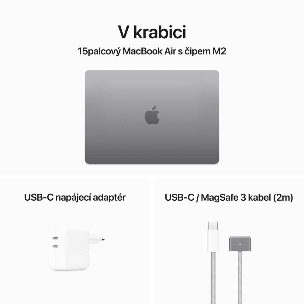 MacBook Air 15" Apple M2 8core CPU 10core GPU 8GB 512GB Vesmírně Šedý CZ