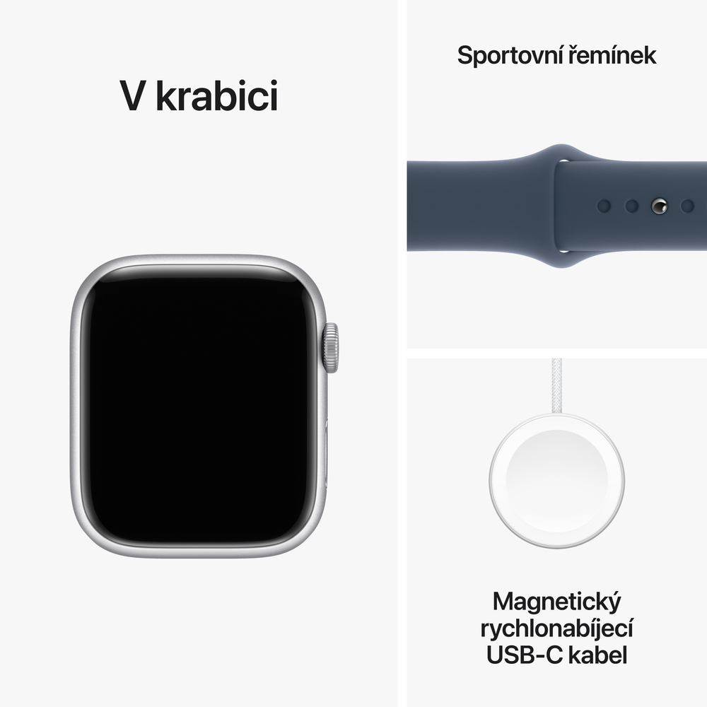 Apple Watch Series 9 GPS 45mm Silver Aluminium Case with Storm Blue Sport Band - M/L