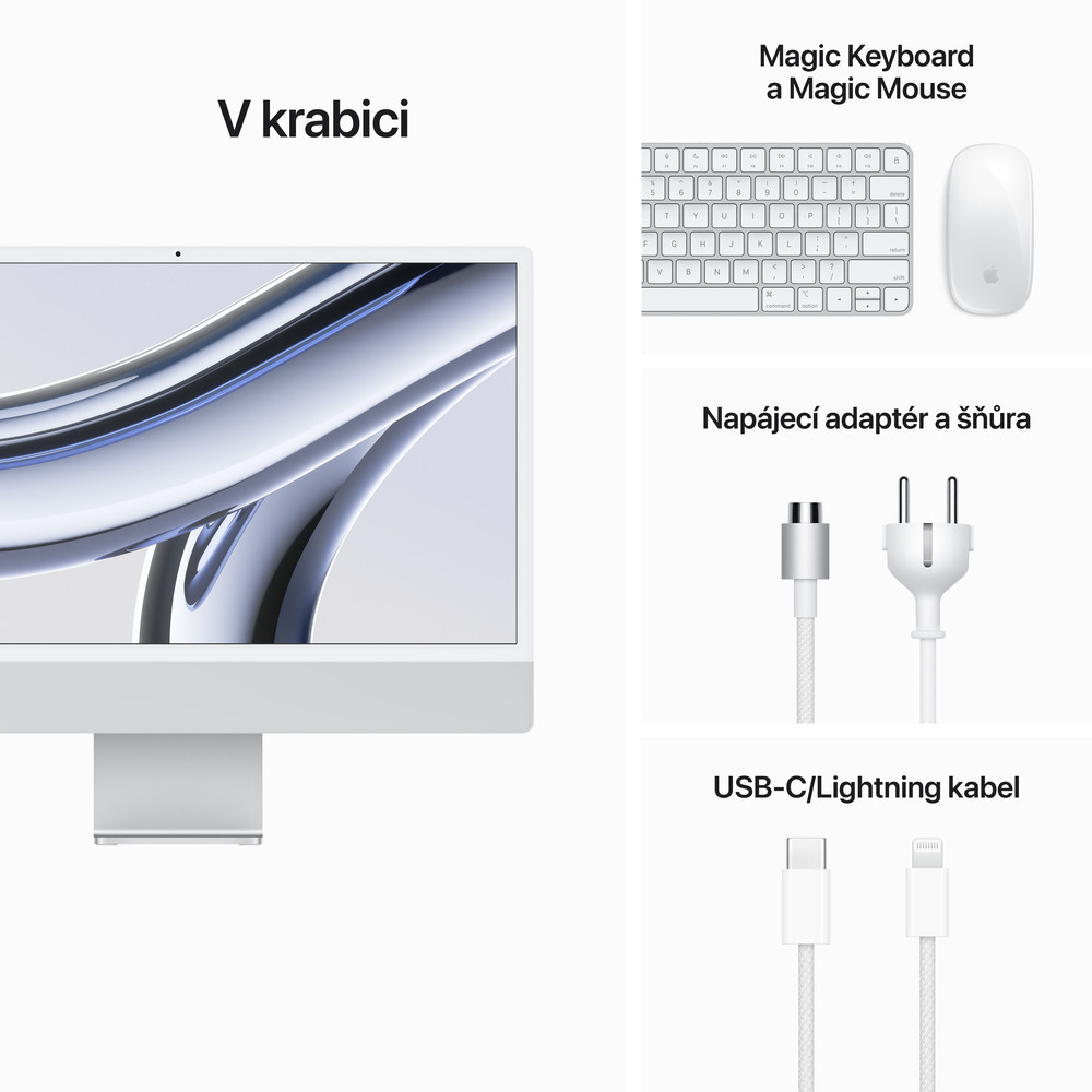 iMac 24" 4.5K Apple M3 8core CPU 10core GPU 8GB 256GB Stříbrný CZ