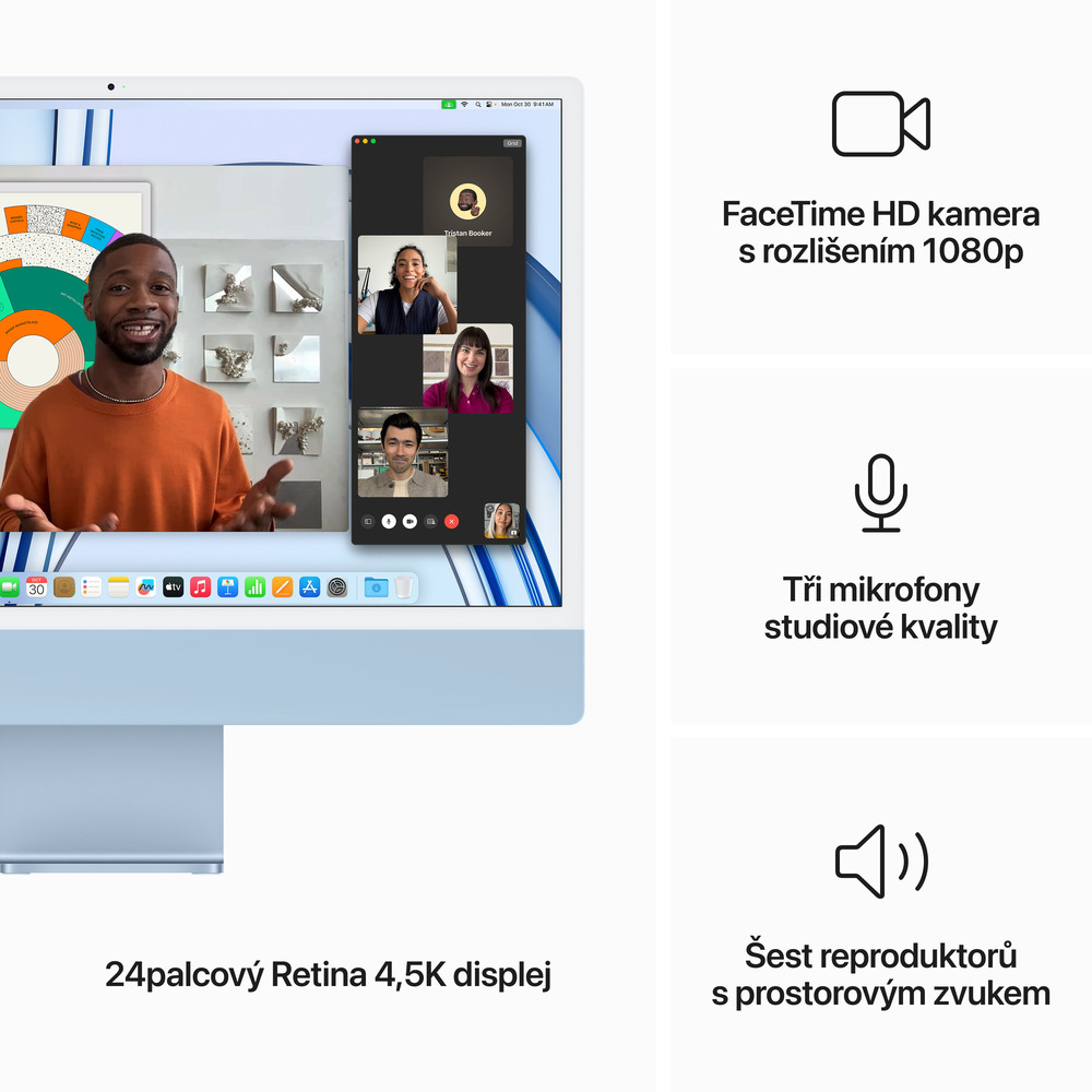 iMac 24" 4.5K Apple M3 8core CPU 10core GPU 8GB 256GB Modrý CZ