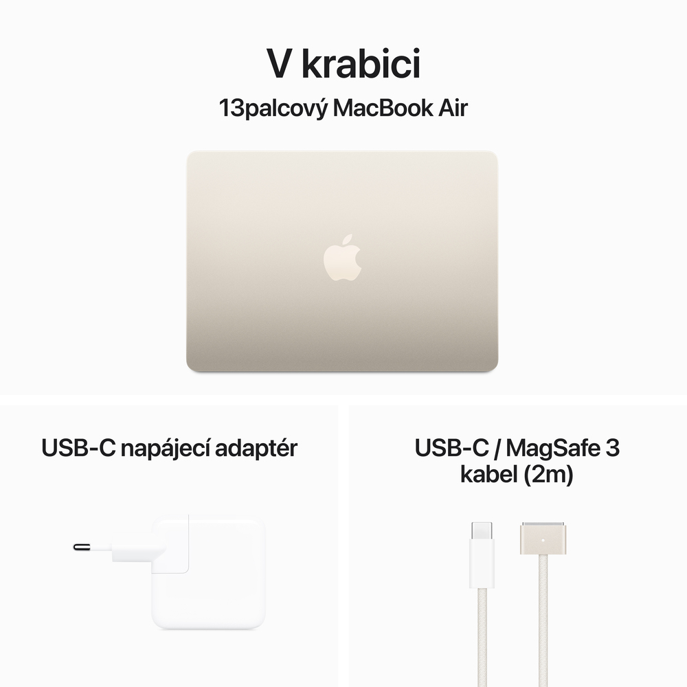 MacBook Air 13" Apple M3 8core CPU 8core GPU 8GB 256GB Hvězdně Bílý CZ