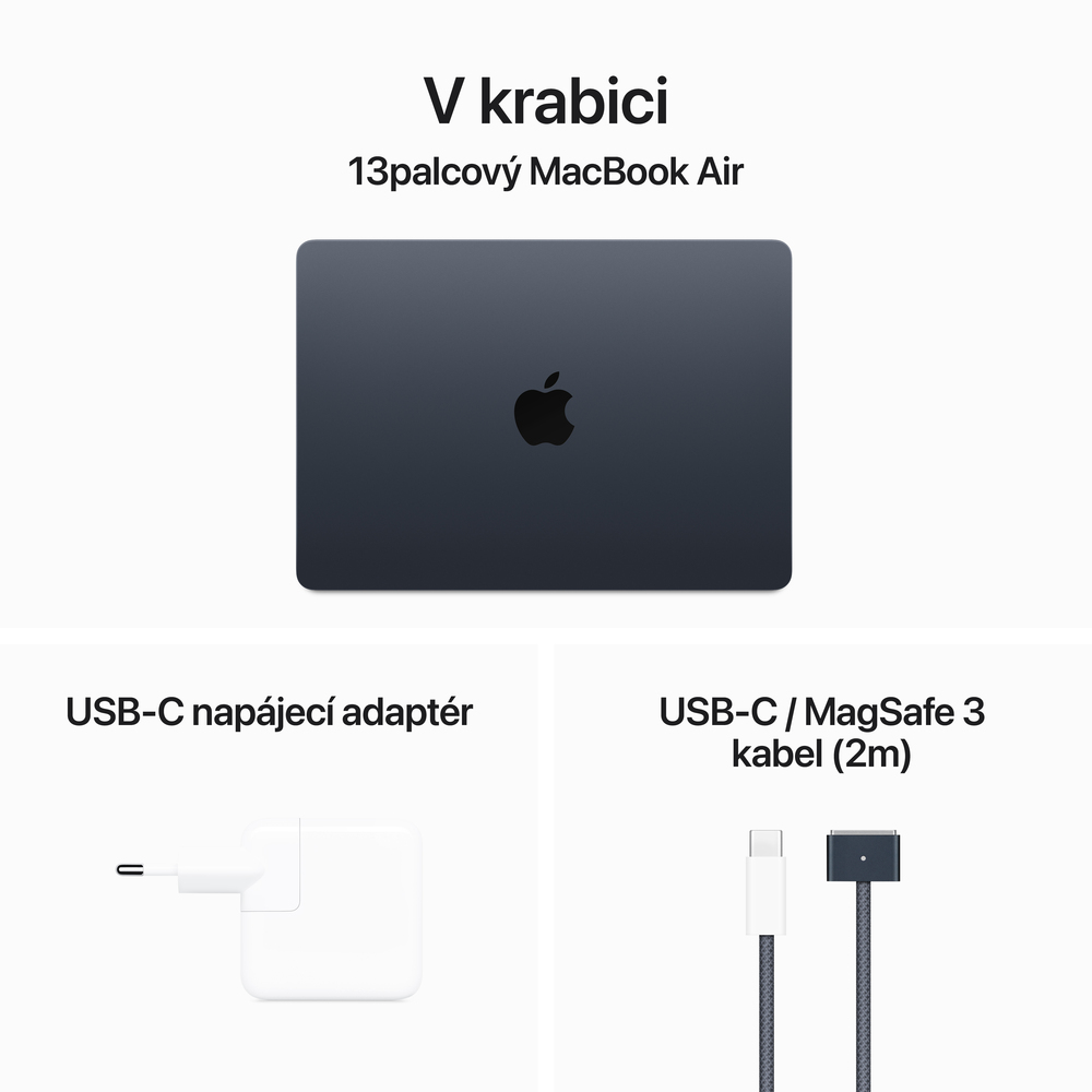 MacBook Air 13" Apple M3 8core CPU 10core GPU 8GB 512GB Temně Inkoustový CZ