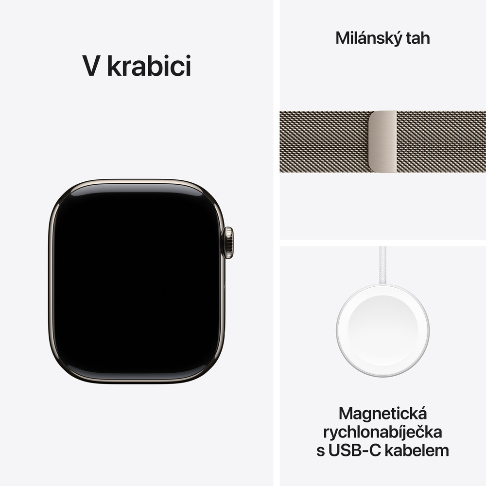 Apple Watch Series 10 GPS + Cellular 46mm Přírodní titan s přírodním milánským tahem - S/M