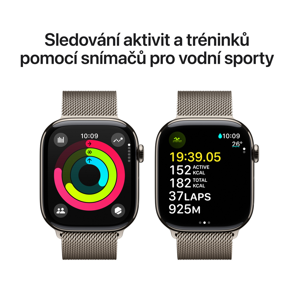 Apple Watch Series 10 GPS + Cellular 46mm Přírodní titan s přírodním milánským tahem - S/M
