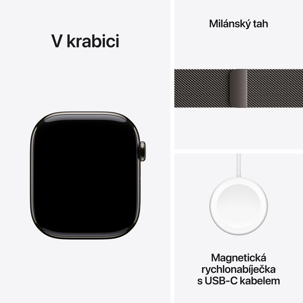 Apple Watch Series 10 GPS + Cellular 46mm Břidlicově šedý titan s břidlicově šedým milánským tahem - S/M
