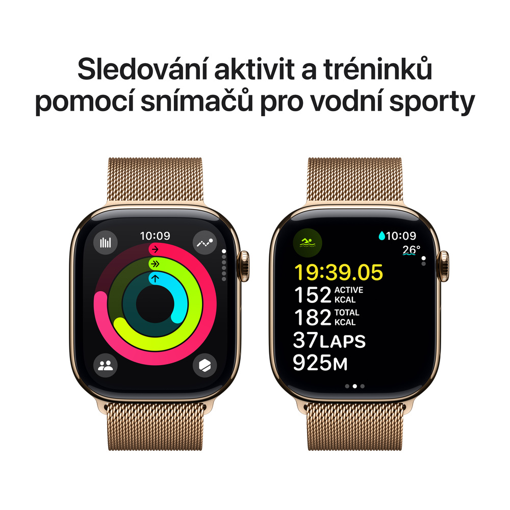 Apple Watch Series 10 GPS + Cellular 46mm Gold Titanium Case with Gold Milanese Loop-S/M