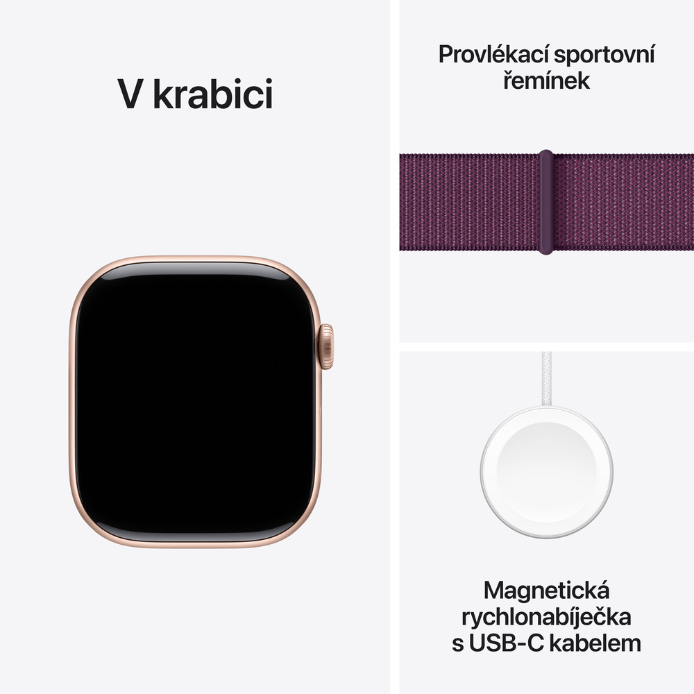 Apple Watch Series 10 GPS 42mm Rose Gold Aluminium Case with Plum Sport Loop