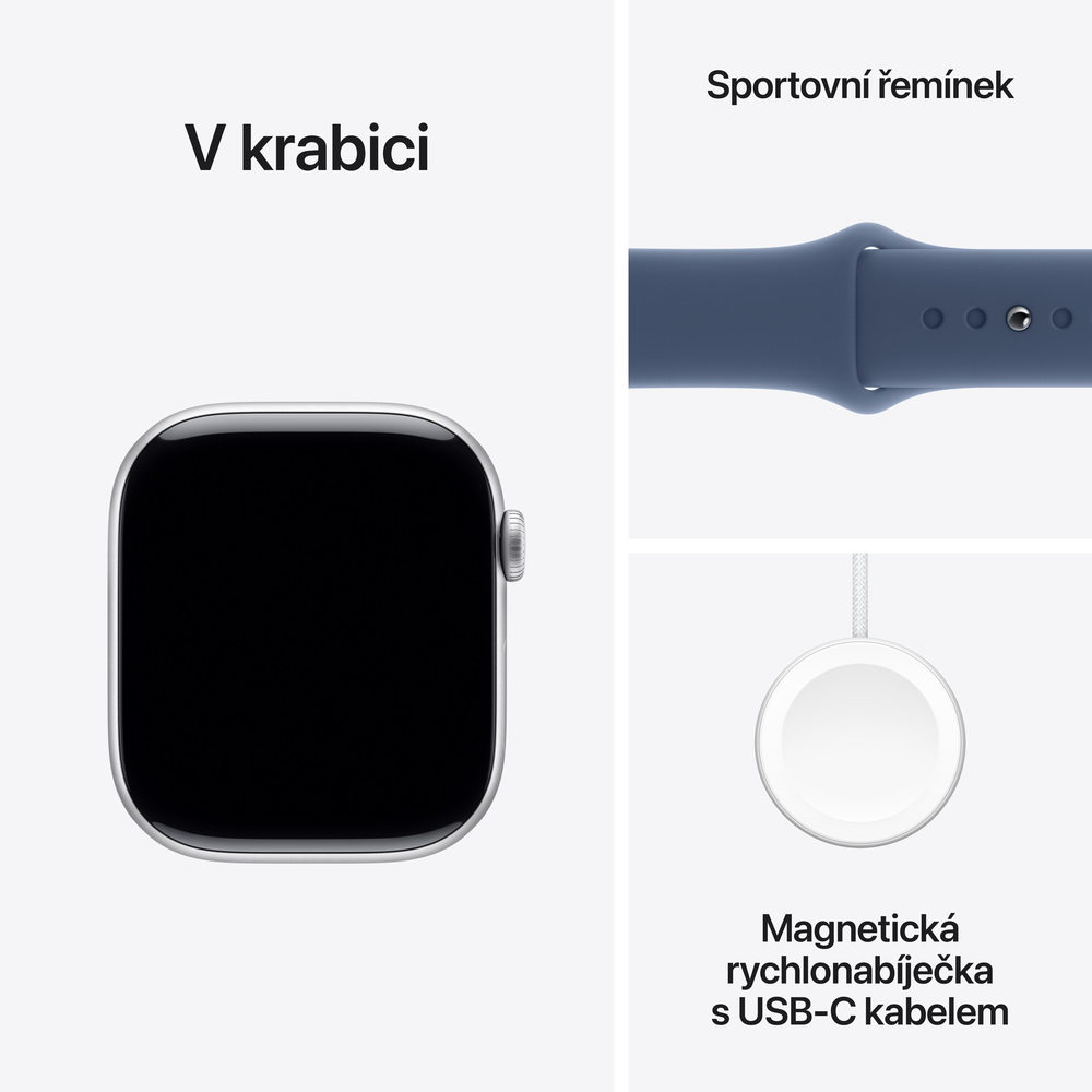 Apple Watch Series 10 GPS 46mm Stříbrný hliník s denimovým sportovním řemínkem - S/M
