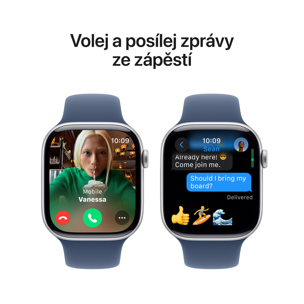 Apple Watch Series 10 GPS 46mm Stříbrný hliník s denimovým sportovním řemínkem - M/L