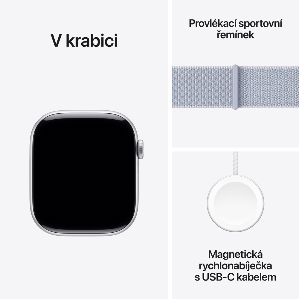 Apple Watch Series 10 GPS 46mm Stříbrný hliník s oblačně modrým sportovním řemínkem