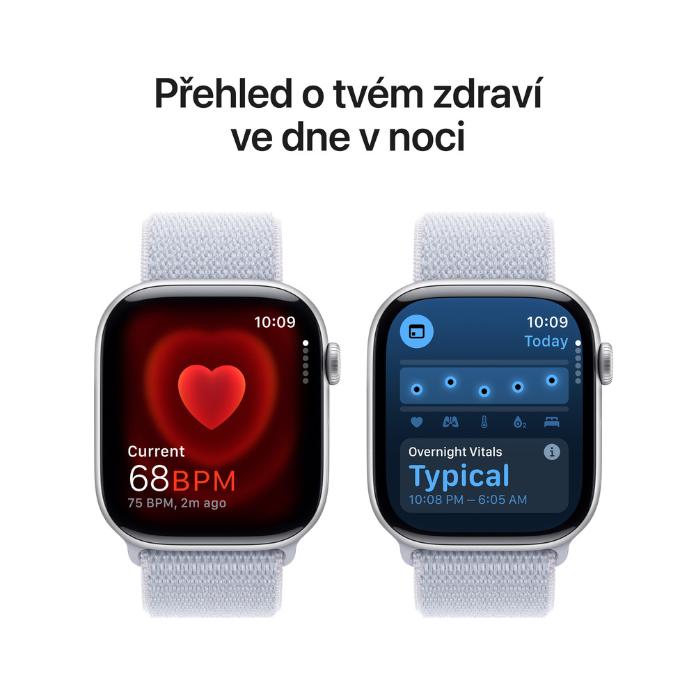 Apple Watch Series 10 GPS 46mm Stříbrný hliník s oblačně modrým sportovním řemínkem