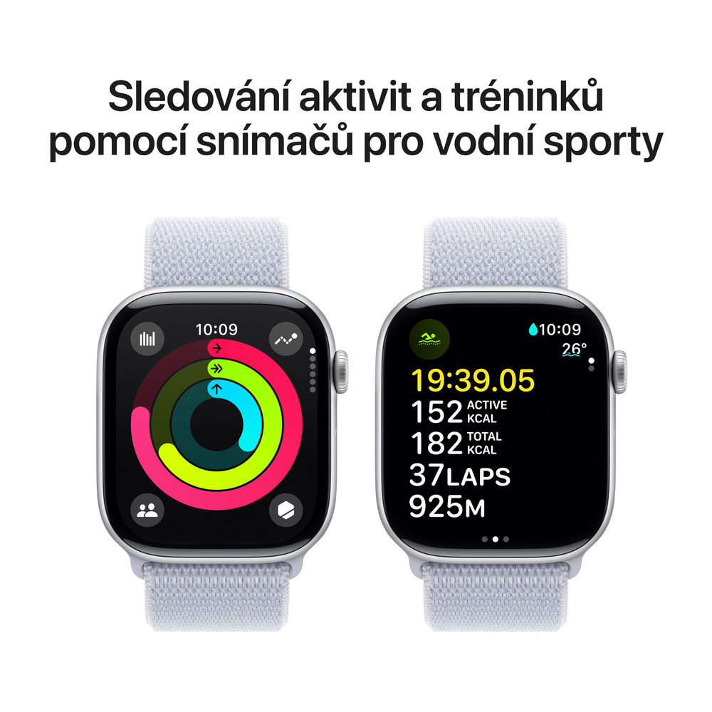 Apple Watch Series 10 GPS 46mm Stříbrný hliník s oblačně modrým sportovním řemínkem