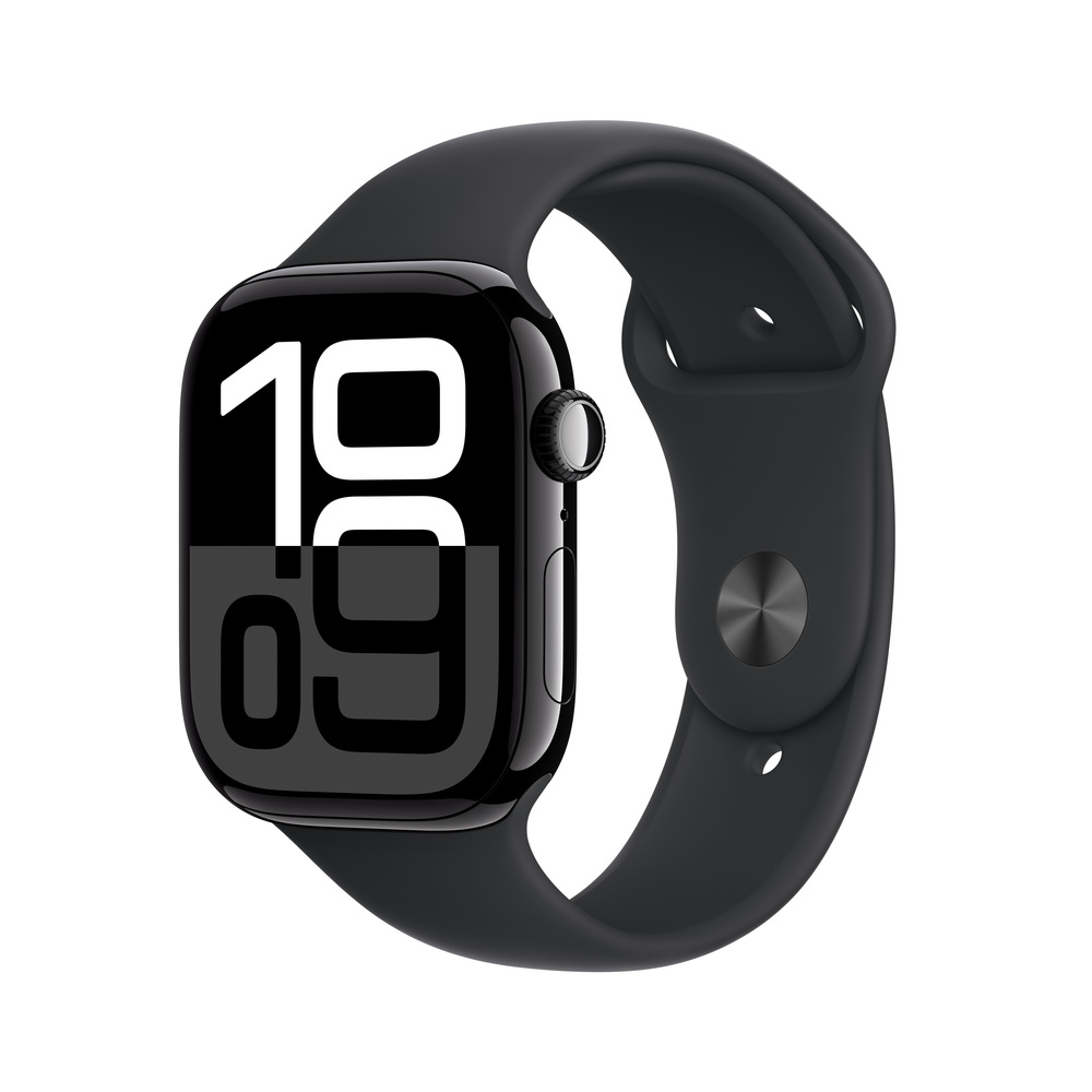 Apple Watch Series 10 GPS 46mm Klavírně černý hliník s černým sportovním řemínkem - M/L