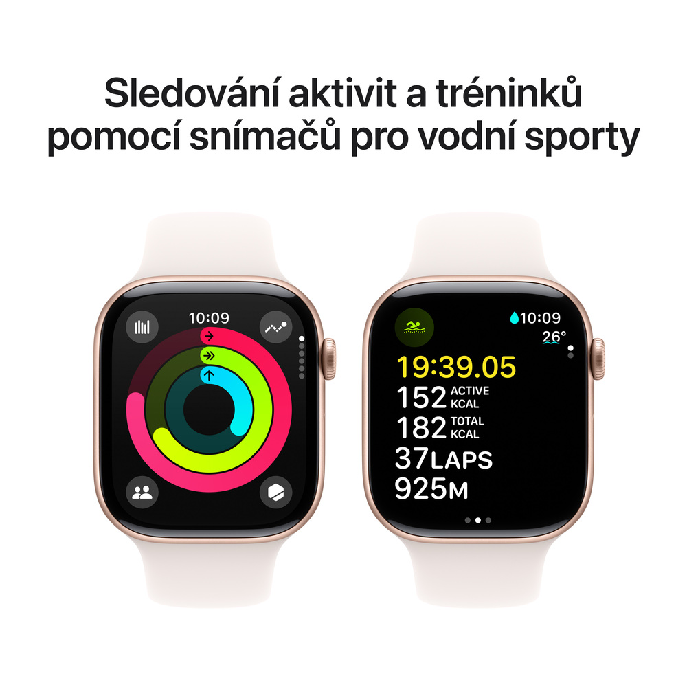 Apple Watch Series 10 GPS 46mm Růžově zlatý hliník se světle růžovým sportovním řemínkem - M/L