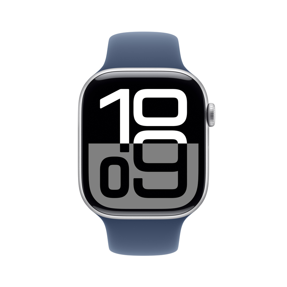 Apple Watch Series 10 GPS + Cellular 42mm Silver Aluminium Case with Denim Sport Band - M/L