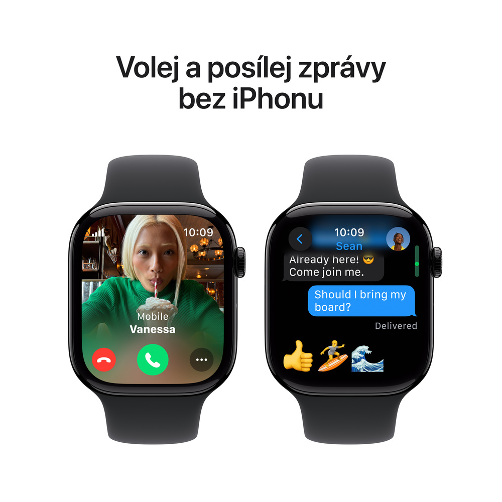 Apple Watch Series 10 GPS + Cellular 42mm Klavírně černý hliník s černým sportovním řemínkem - S/M
