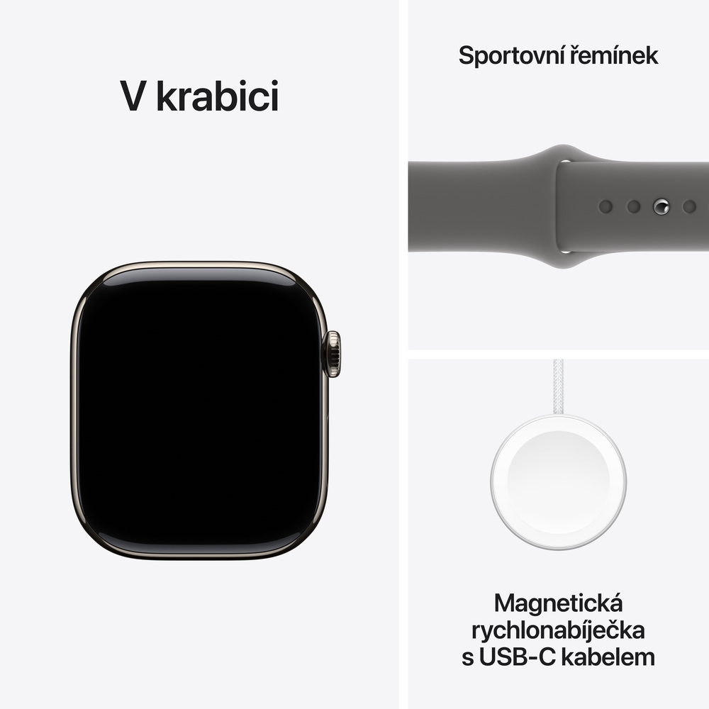 Apple Watch Series 10 GPS + Cellular 42mm Přírodní titan se skálově šedým sportovním řemínkem - M/L