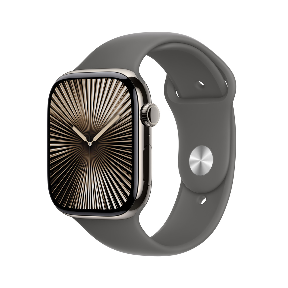 Apple Watch Series 10 GPS + Cellular 42mm Přírodní titan se skálově šedým sportovním řemínkem - M/L