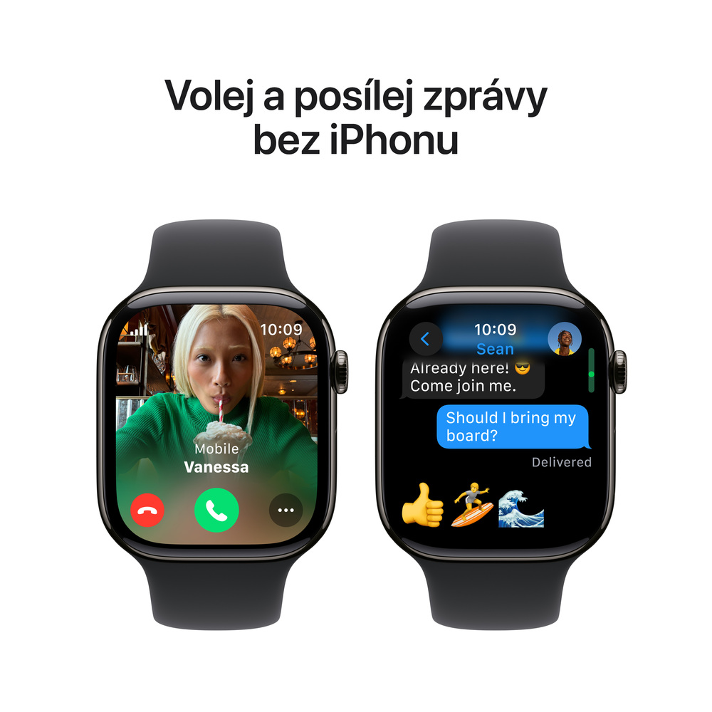 Apple Watch Series 10 GPS + Cellular 42mm Břidlicově šedý titan s černým sportovním řemínkem - M/L
