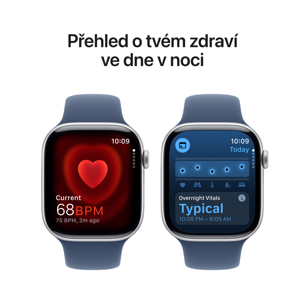 Apple Watch Series 10 GPS + Cellular 46mm Stříbrný hliník s denimovým sportovním řemínkem - M/L