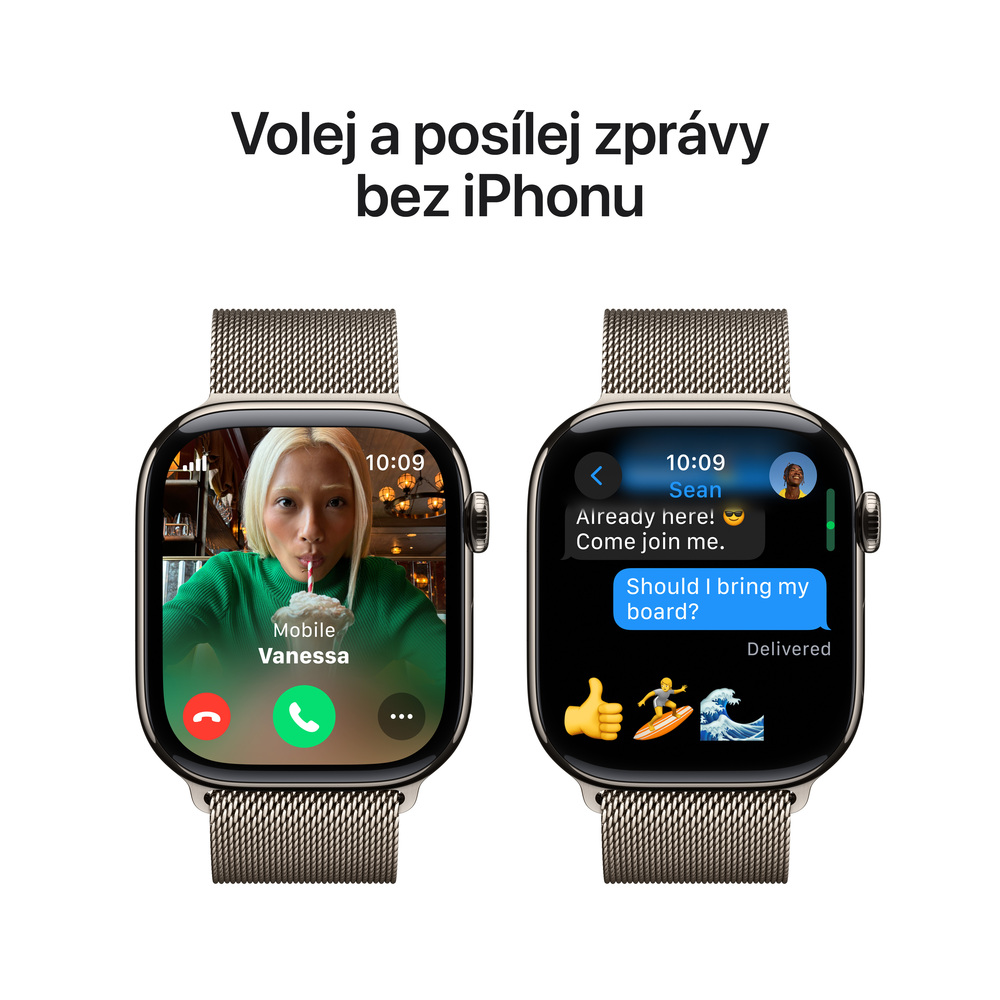 Apple Watch Series 10 GPS + Cellular 46mm Přírodní titan s přírodním milánským tahem - M/L