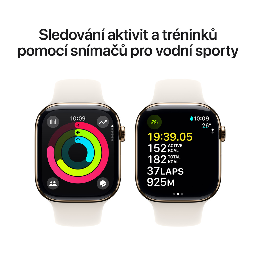 Apple Watch Series 10 GPS + Cellular 46mm Gold Titanium Case with Starlight Sport Band - M/L