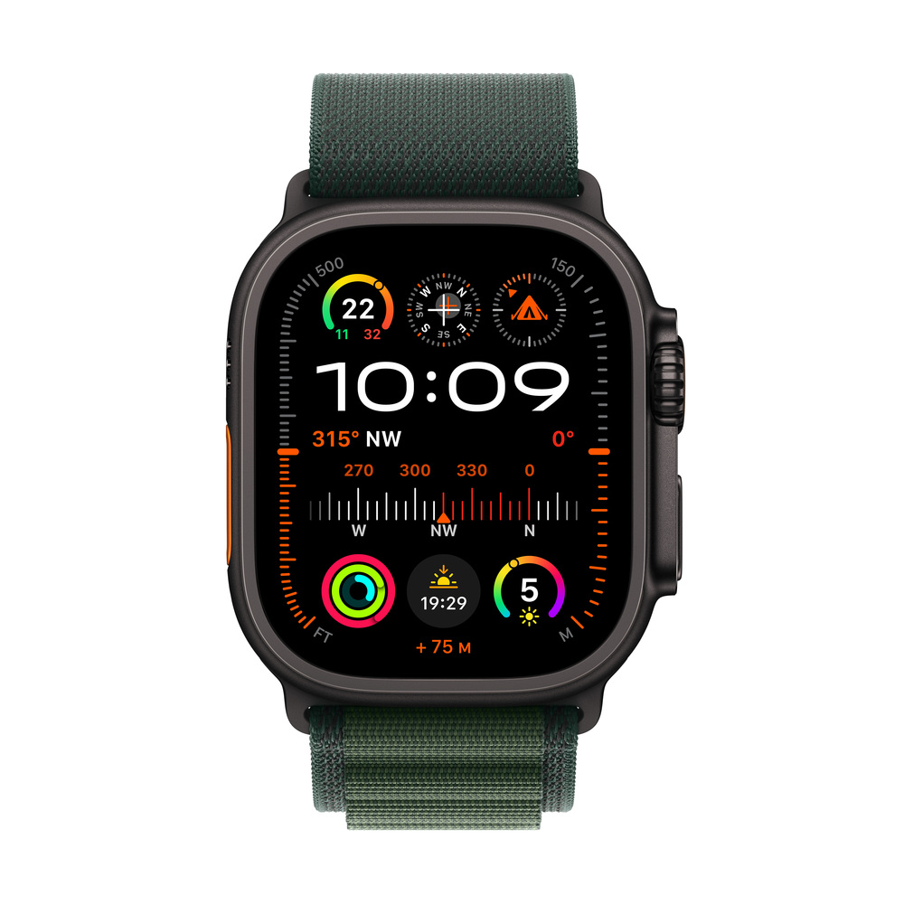Apple Watch Ultra 2 GPS + Cellular 49mm Black Titanium Case with Dark Green Alpine Loop-Large