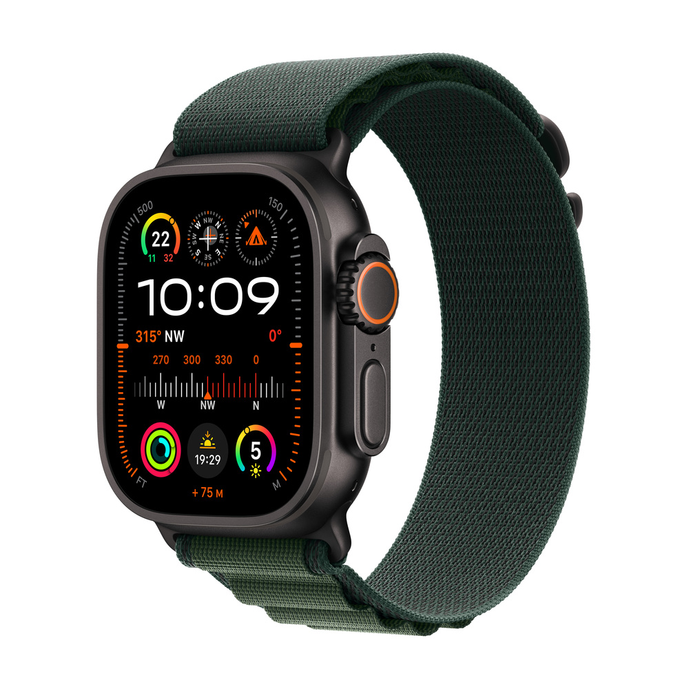 Apple Watch Ultra 2 GPS + Cellular 49mm Black Titanium Case with Dark Green Alpine Loop-Large