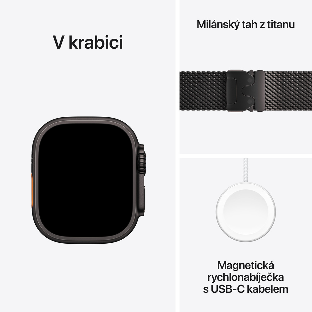 Apple Watch Ultra 2 GPS + Cellular 49mm Černý titan s černým titanovým milánským tahem - S