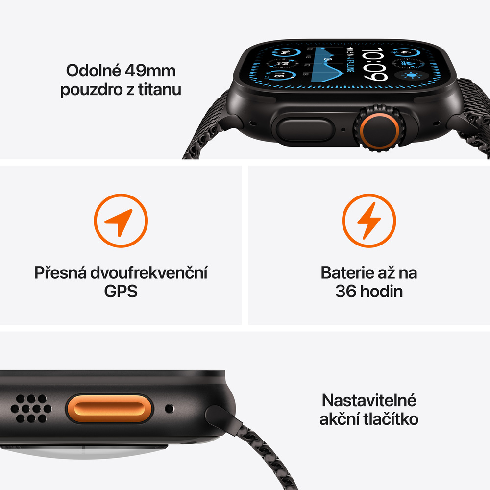 Apple Watch Ultra 2 GPS + Cellular 49mm Černý titan s černým titanovým milánským tahem - M