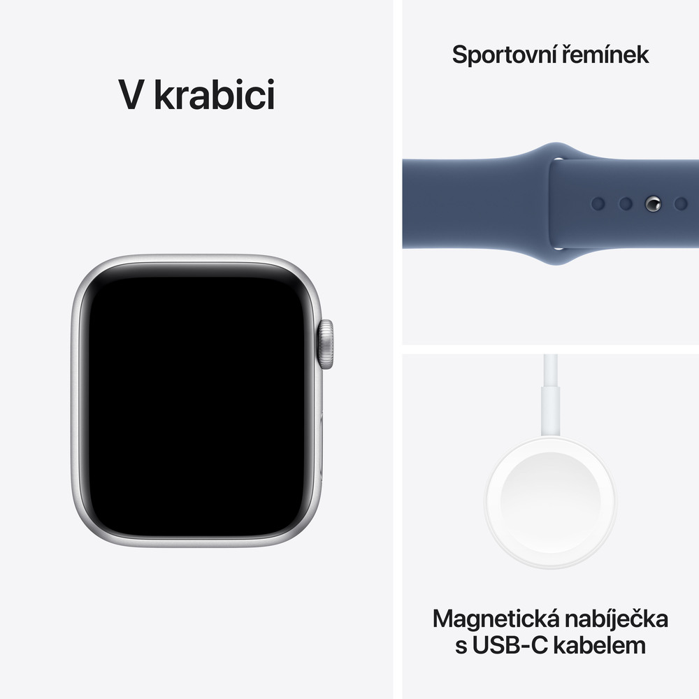 Apple Watch SE GPS 40mm Silver Aluminium Case with Denim Sport Band - S/M