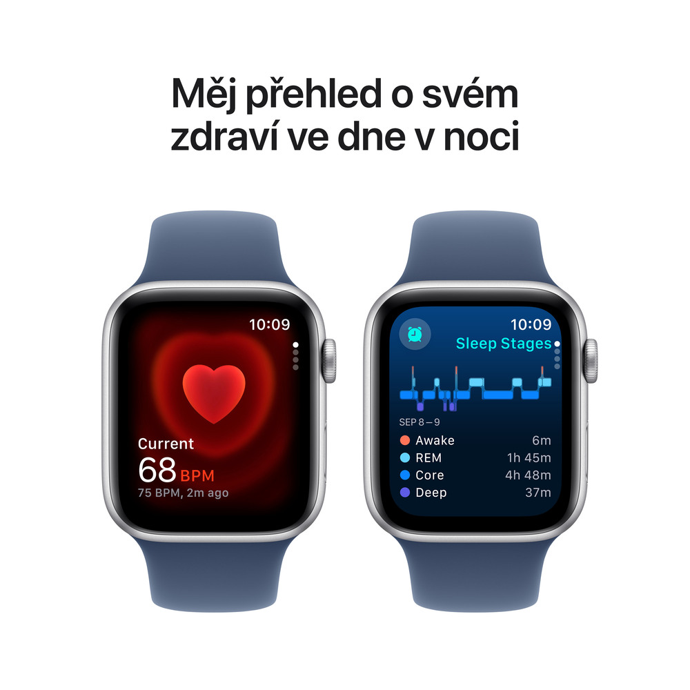 Apple Watch SE GPS 44mm Silver Aluminium Case with Denim Sport Band - S/M