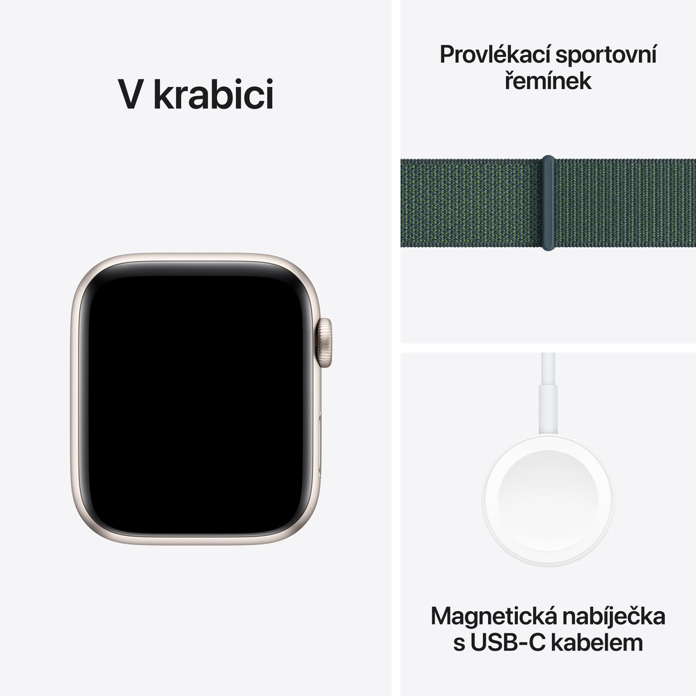 Apple Watch SE GPS 44mm Starlight Aluminium Case with Lake Green Sport Loop