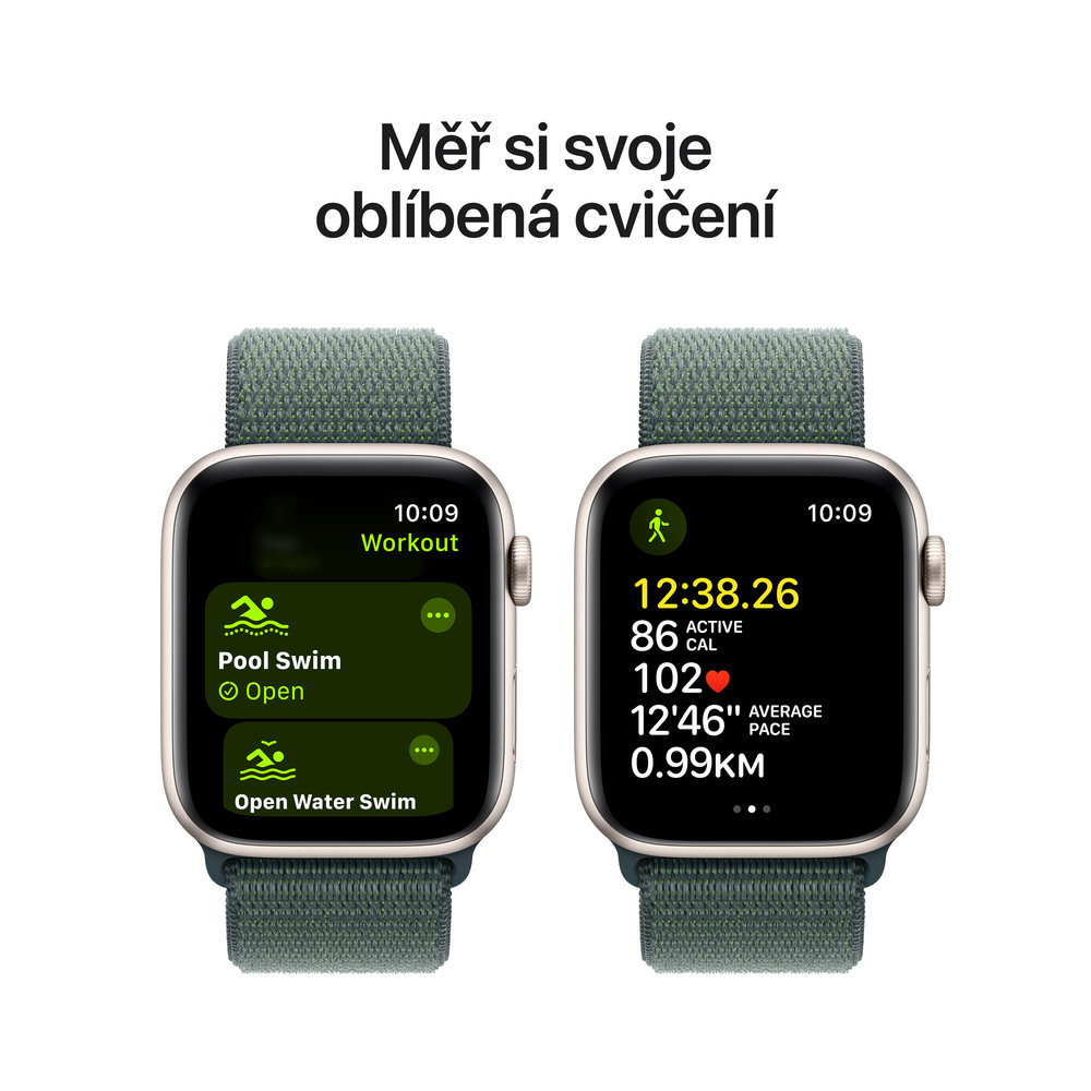 Apple Watch SE GPS + Cellular 40mm Starlight Aluminium Case with Lake Green Sport Loop