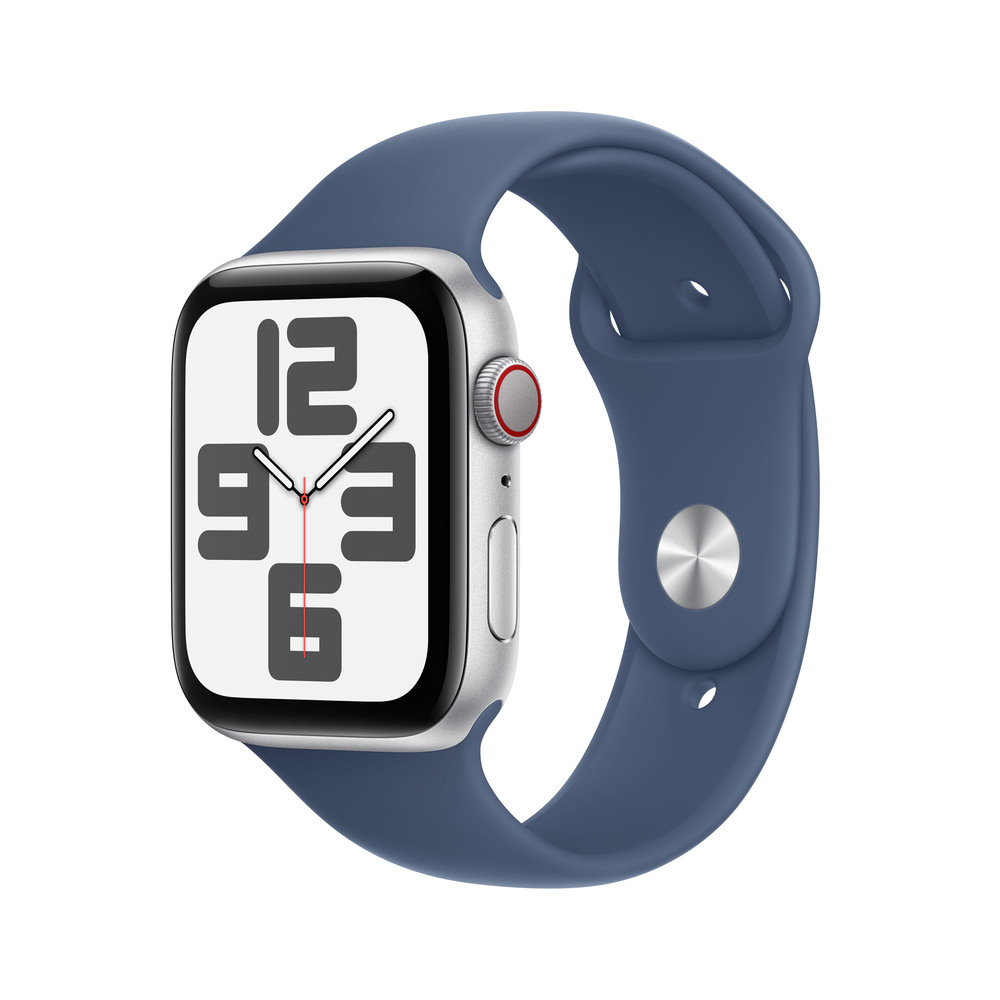 Apple Watch SE GPS + Cellular 44mm Silver Aluminium Case with Denim Sport Band-M/L