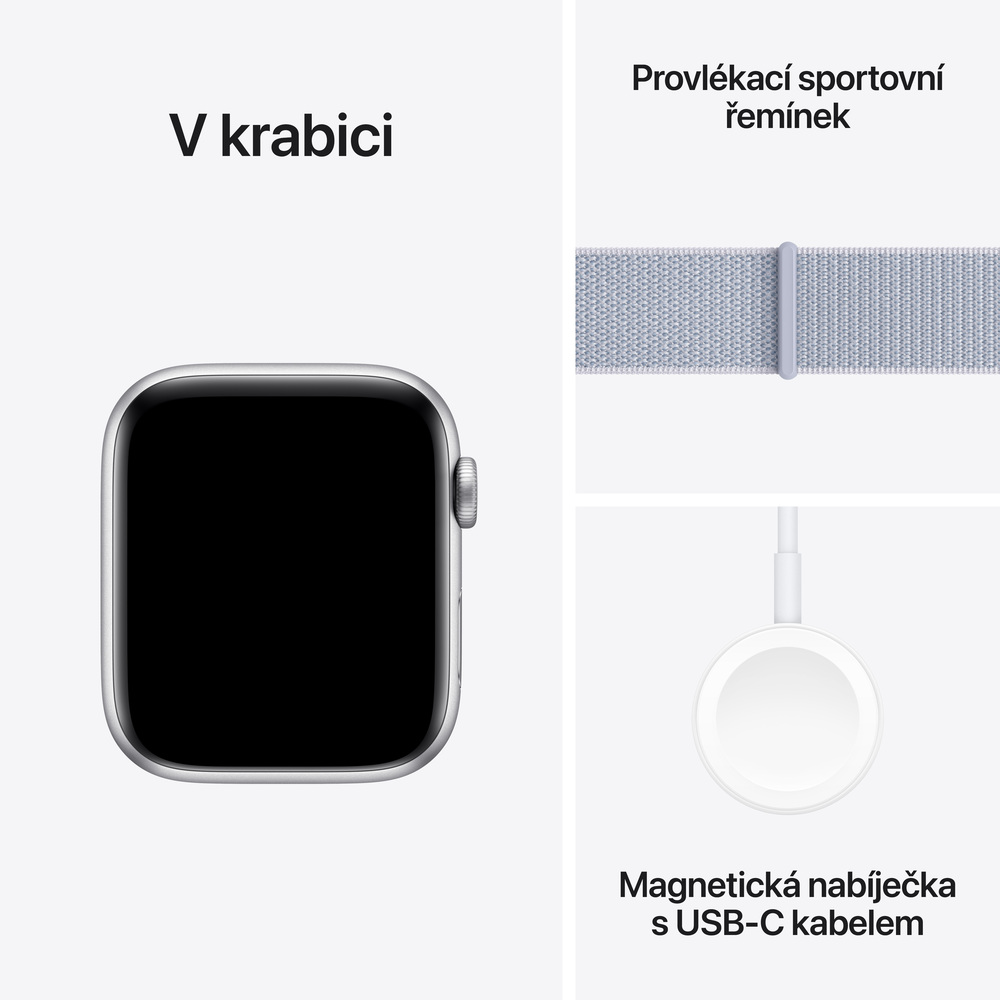 Apple Watch SE GPS + Cellular 44mm Silver Aluminium Case with Blue Cloud Sport Loop