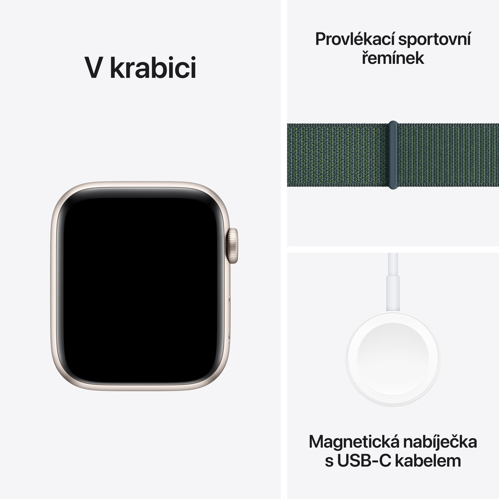 Apple Watch SE GPS + Cellular 44mm Starlight Aluminium Case with Lake Green Sport Loop