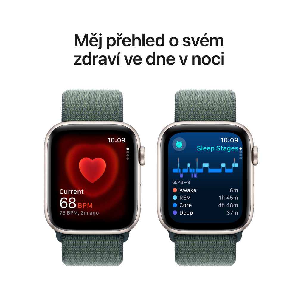 Apple Watch SE GPS + Cellular 44mm Starlight Aluminium Case with Lake Green Sport Loop